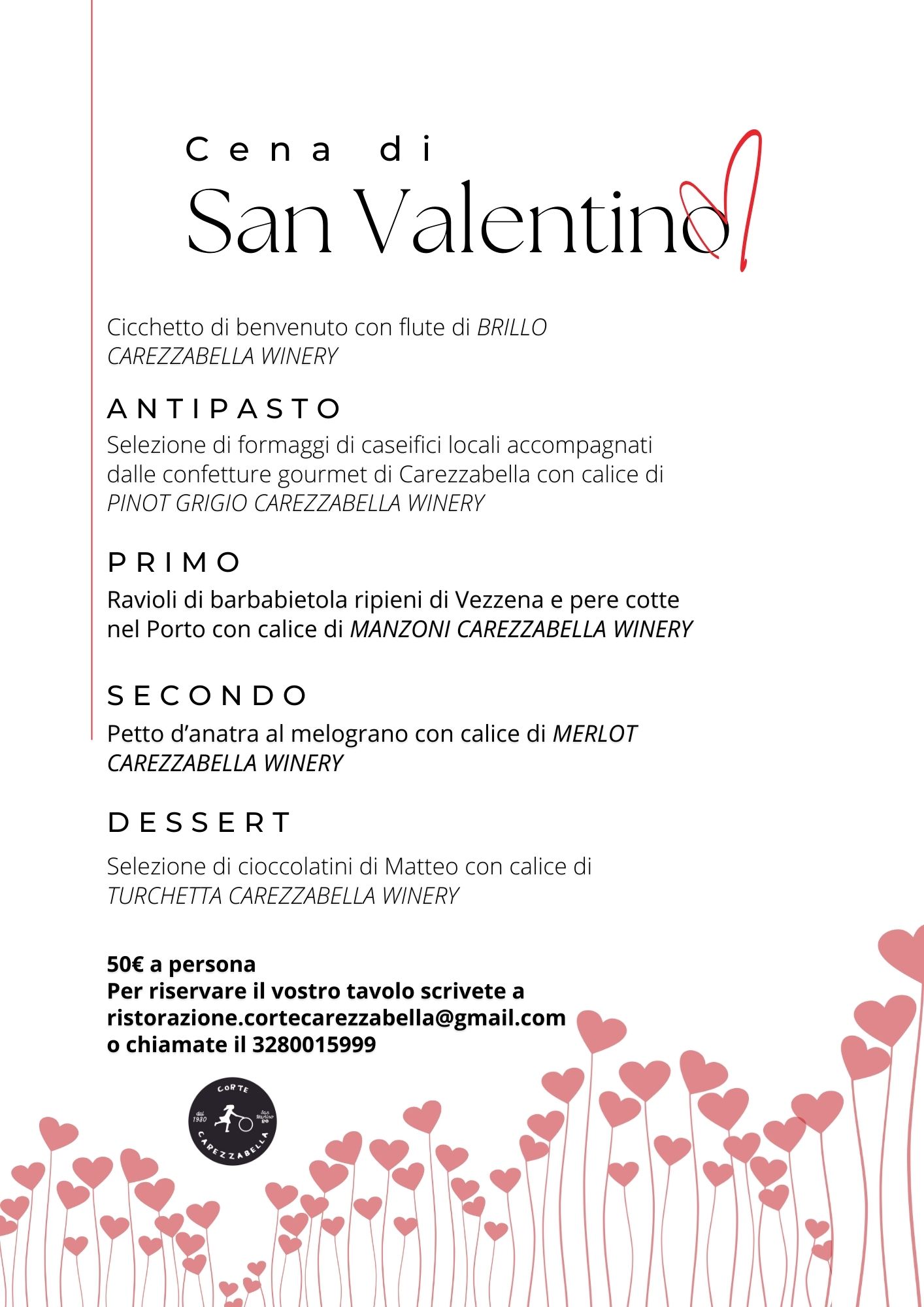 Menu Cuori San Valentino Minimalista Rosso Bianco Nero Pulito Semplice